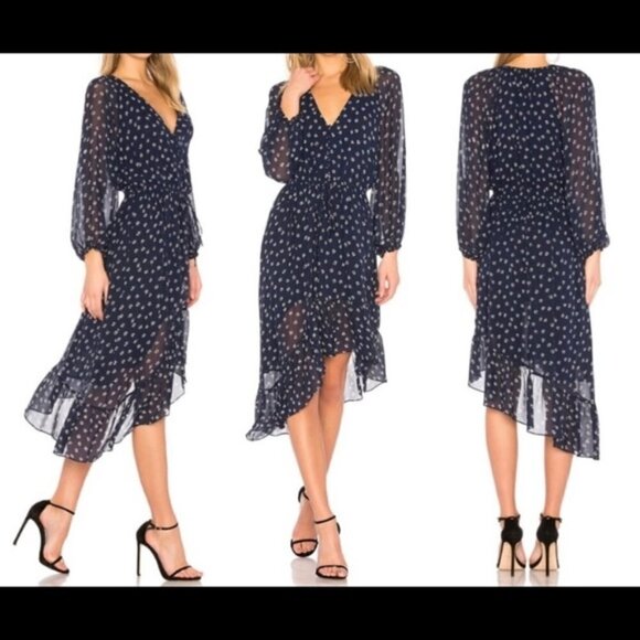 - JOIE Dark Navy Blue Alithea Floral Asymmetrical Silk Midi Dress Size Sma… - Picture 1 of 6